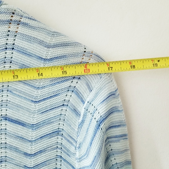 Chico's Turquoise Blue Wavy Stripe Open Front Cardigan Duster Sz 2/Lrg NWT - Picture 14 of 15